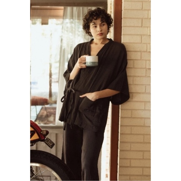 ODD BIRD Kardes Charcoal Gray Cotton Gauze Oversized Loose Fit Loungewear Top - Picture 10 of 11